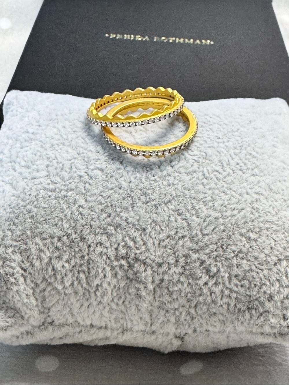 Freida Rothman Matte Gold Crown Crystal Pavé Stackable Band Rings